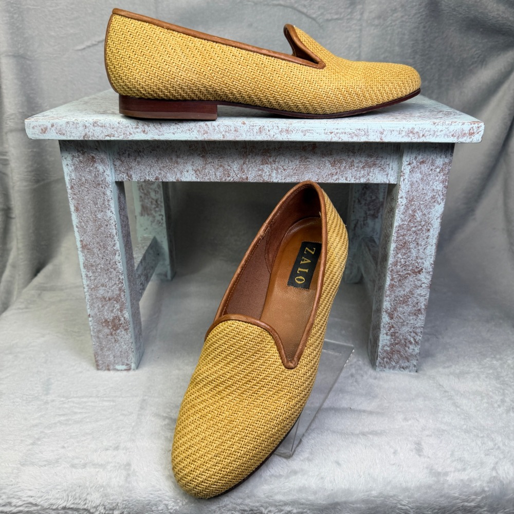Zalo Woven Straw Loafers Womens 8.5 M Yellow Leather Sole Made in Brazil Flats
